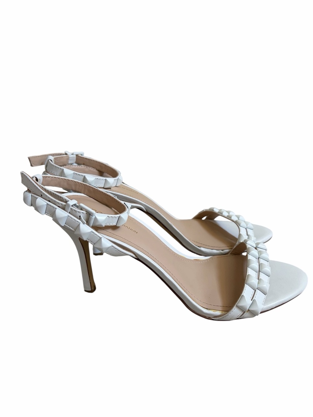BCBGeneration New Leisa Dacotah White Studded Ankle Strap Heel Sandals Size 7.5 - Picture 10 of 11